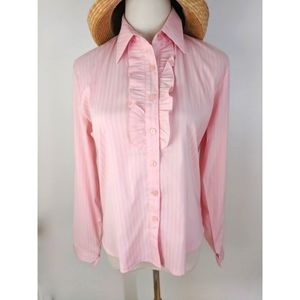 Pink Striped Collared Long Sleeves Shirt